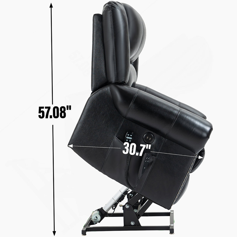 Power Lift Recliner Chair,Dual Motor, Genuine Leather, Heavy Duty Motion Mechanism With USB Ports, Black