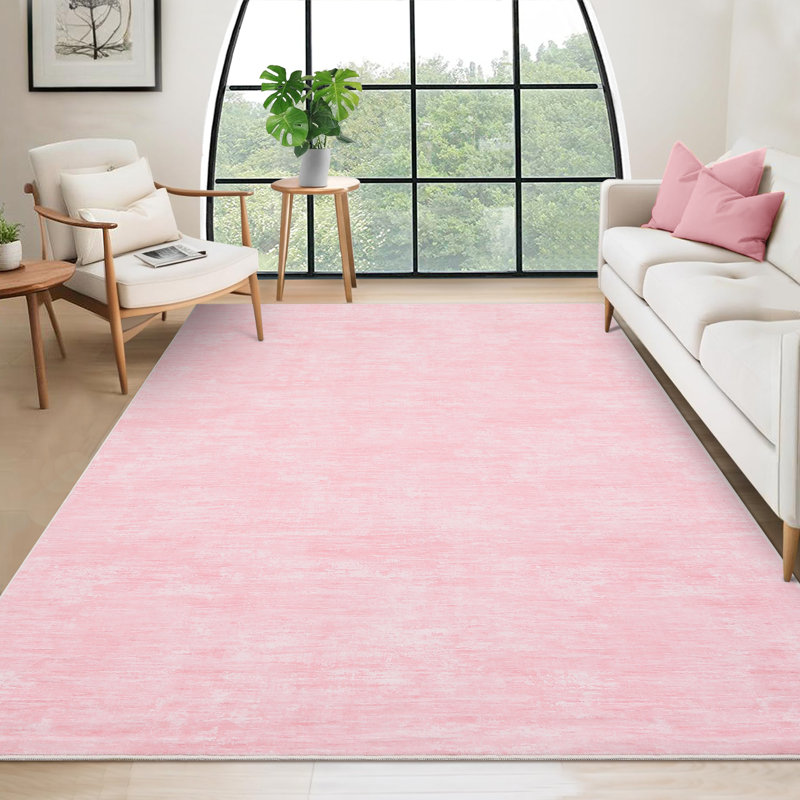 Washable Solid Color Textured Thin Indoor Rug, Low Pile Area Rug with Soft Surface, Non Slip Backing, Easy Clean Design for Living Room, Bedroom, Dorm, Home Office