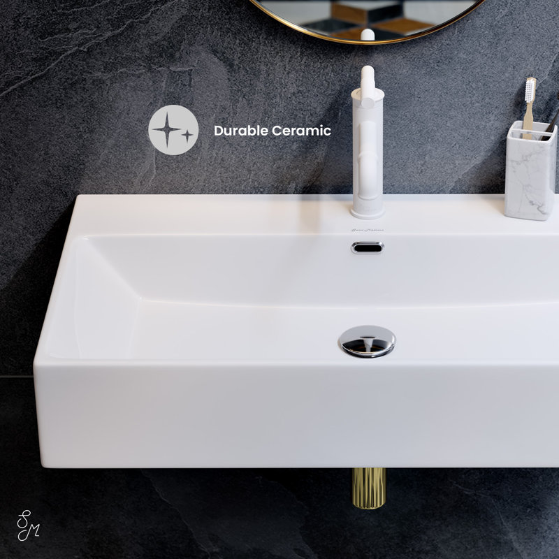Claire 30" Rectangle Wall Mount Bathroom Sink in Glossy White SM-WS333, Glossy White