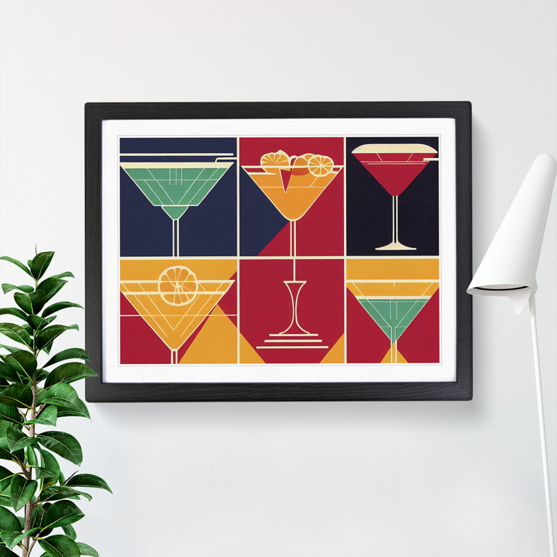 Retro Cocktail Vol.6 - Single Picture Frame Painting, Black Framed, 46cm H x 64cm W x 2cm D