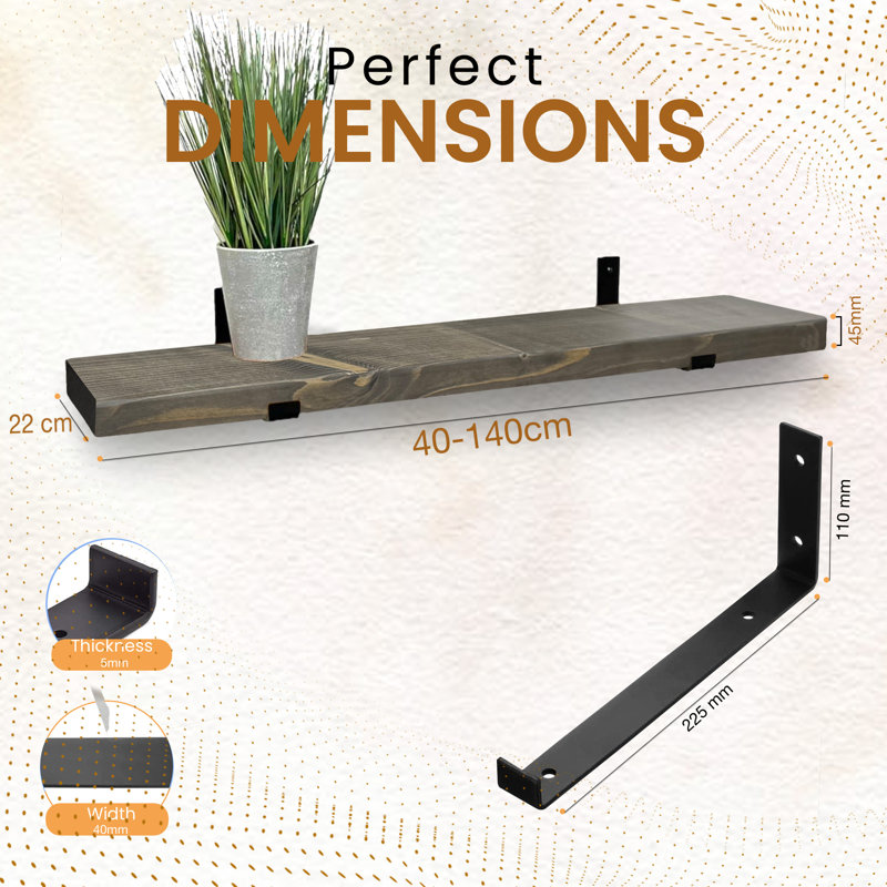 Vaasa 2 Piece Wood Floating Shelf, 4.5cm H x 100cm W x 22cm D, Driftwood