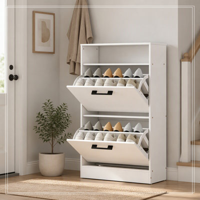 Shoe Cabinet with 2 flip down drawers and open shelf