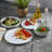 Gibson Elite Auckland Blue Swirl Stoneware Reactive Glaze 16 Piece Plates and Bowls Dinnerware Set