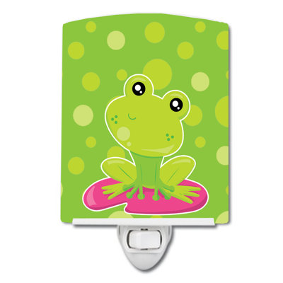 Frog on Lily Pad Polka Dots Ceramic Night Light