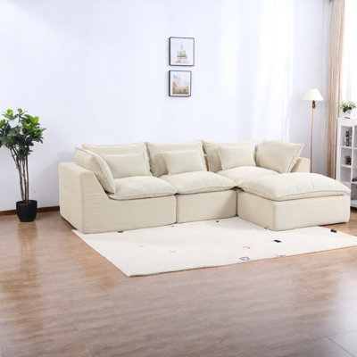 Cloud-like Comfort Modular Sofa, Antique White Velvet For Living Room