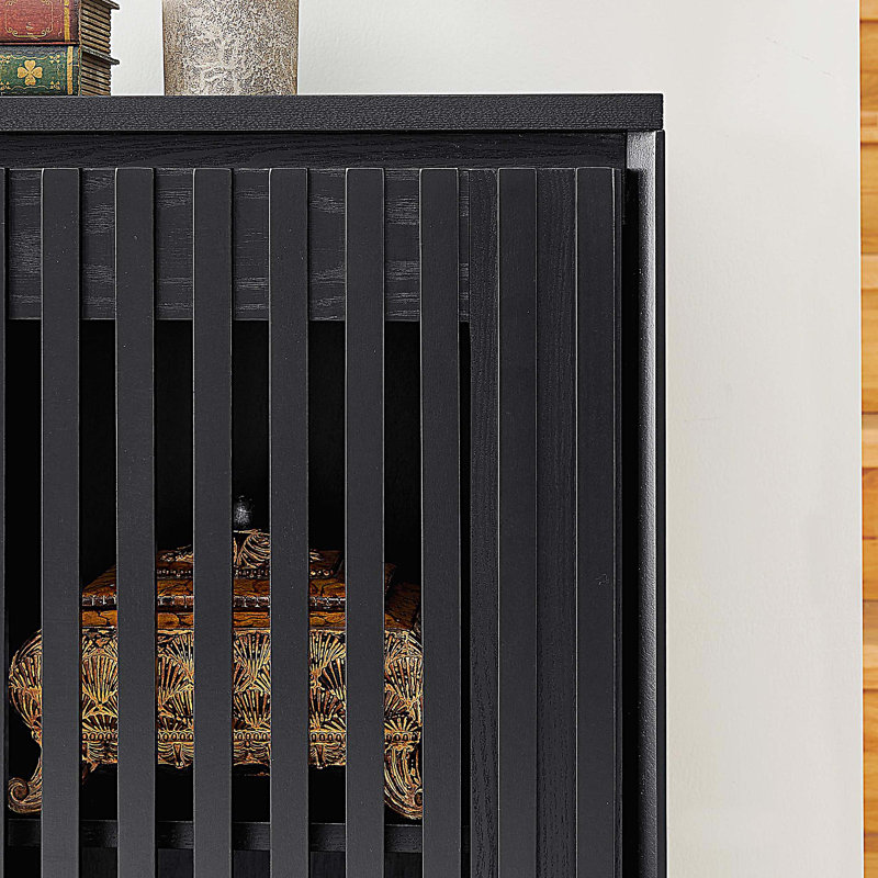 Fluted Hollowed Out Sideboard Cabinet, Buffet Cabinet with Storage, Accent Cabinet Storage Cabinet, Black