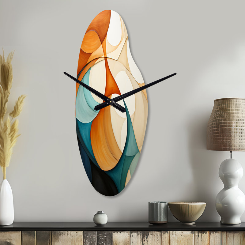 Horloge murale orange en métal orange Mid Century Organic Harmony I - Mid-Century, Moyenne