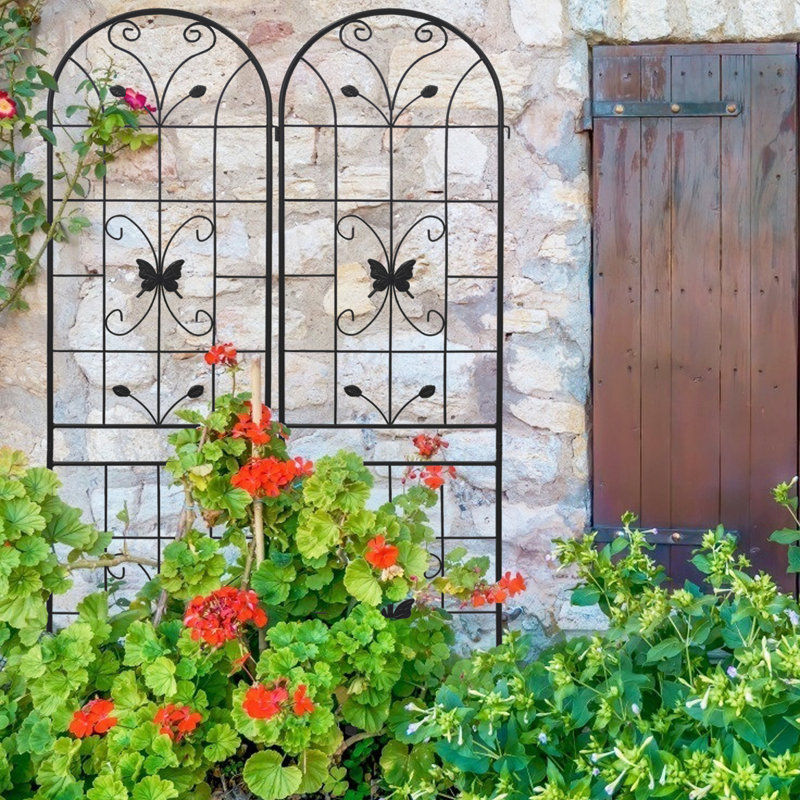 Treillis de jardin 86,7 "x 19,7" pour vignes, paquet de 2 extérieur en métal antirouille, treillis en fer noir, plantes grimpantes d'extérieur,