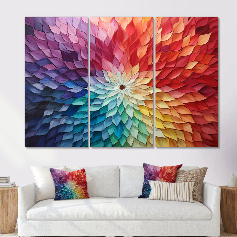 Multicolor Op Art Symmetometric Illusions - ensemble d'art mural Op, Toile tendue, H 40 po x l 60 po x P 1 po