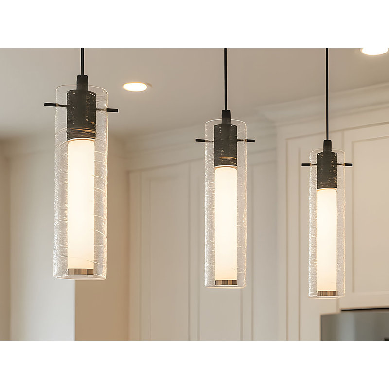 Luminaire suspendu en verre DEL 4 po Bari - noir, Noir