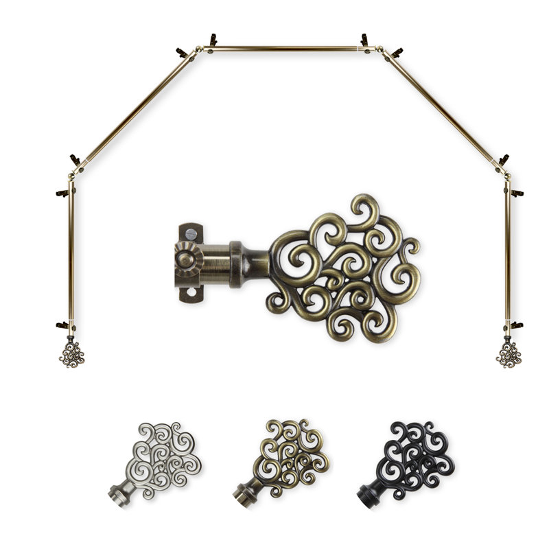 Ensemble de quincaillerie à rideaux simple 5 côtés pour fenêtre à baies Reinaldo, Laiton antique, 28 à 48 po (de chaque côté)