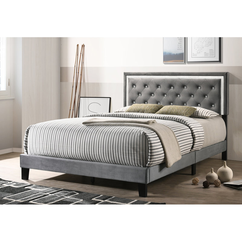 Lit tapissier standard capitonné Vernon, Double, Gris foncé