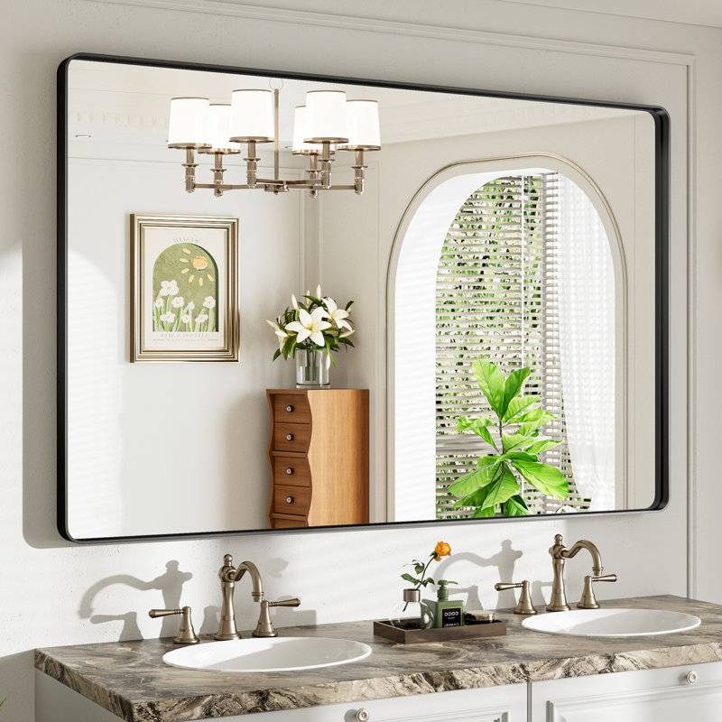 Miroir de salle de bain mural Llesenia, 55 po x 36 po, Noir mat, Rectangulaire