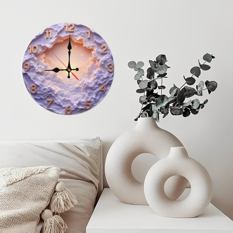 Horloge nuage avec chiffres dorés et soleil