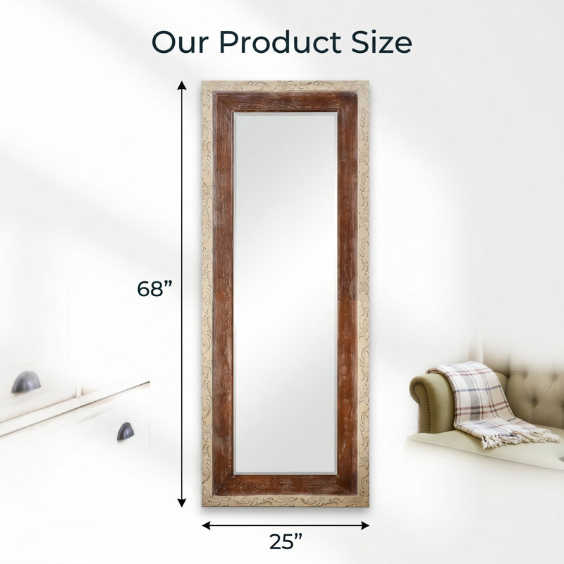 68*25 Vintage White Full Length Mirror Solid Wood Brown Framed For Living Room&bedroom