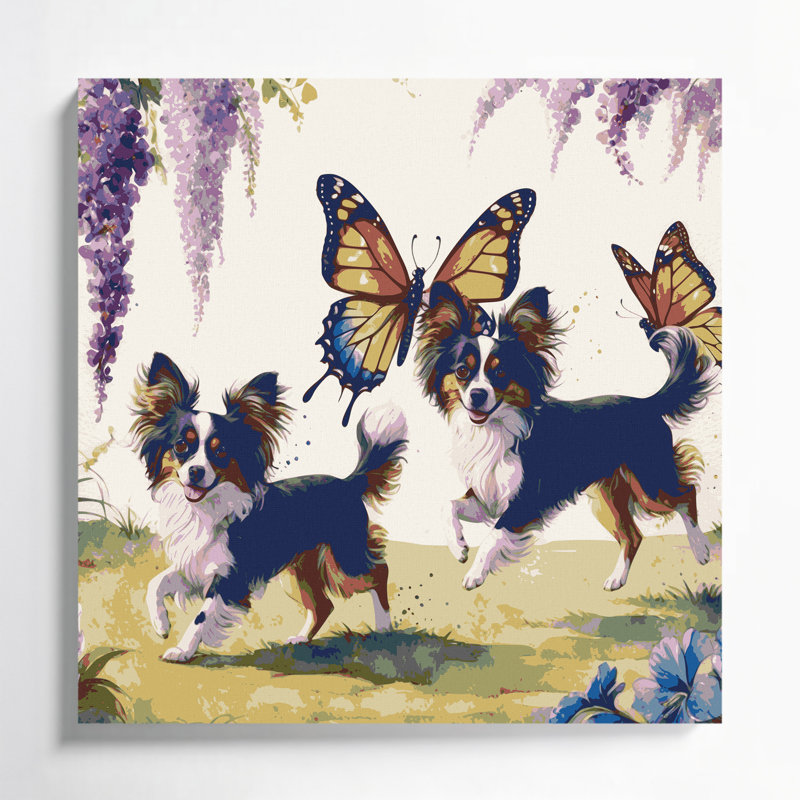 «Dogs Papillon Beige», art mural sur toile, H 12 po x l 12 po
