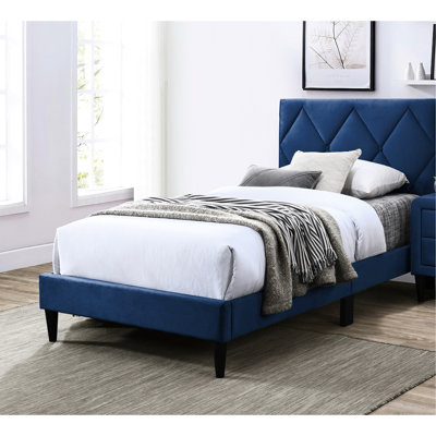 Lit en velours bleu marine, tête de lit réglable pour une chambre à coucher personnalisée et élégante