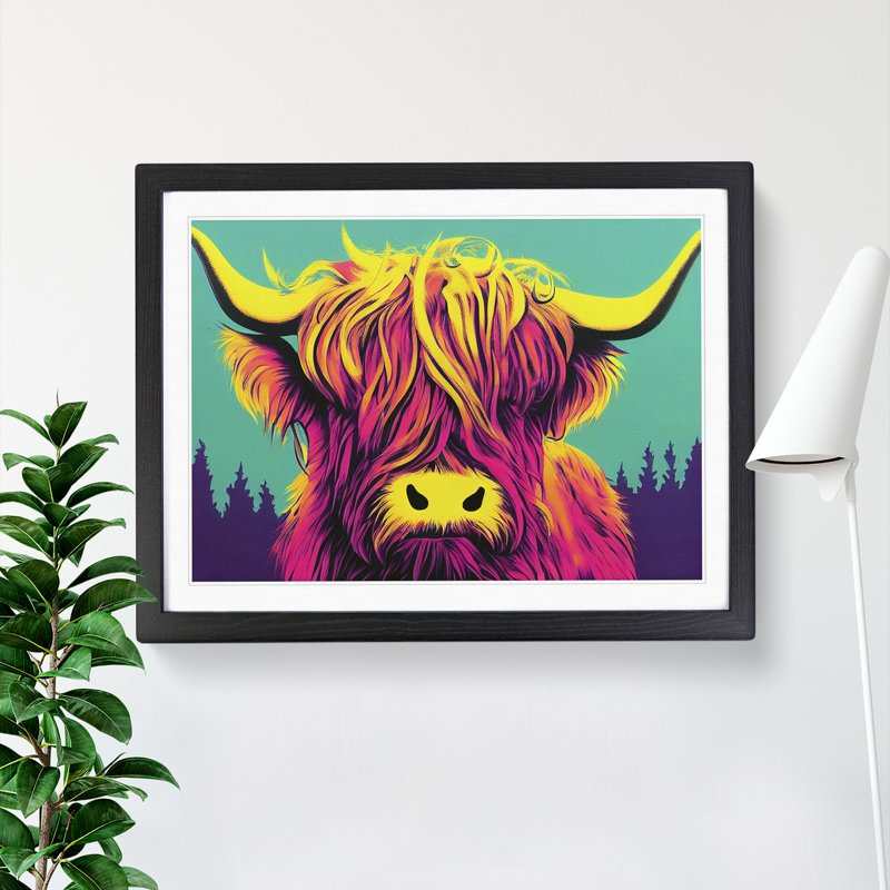 Colourful Highland Cow Vol.4 - Single Picture Frame Print, 46cm H x 64cm W x 2cm D, Black Framed
