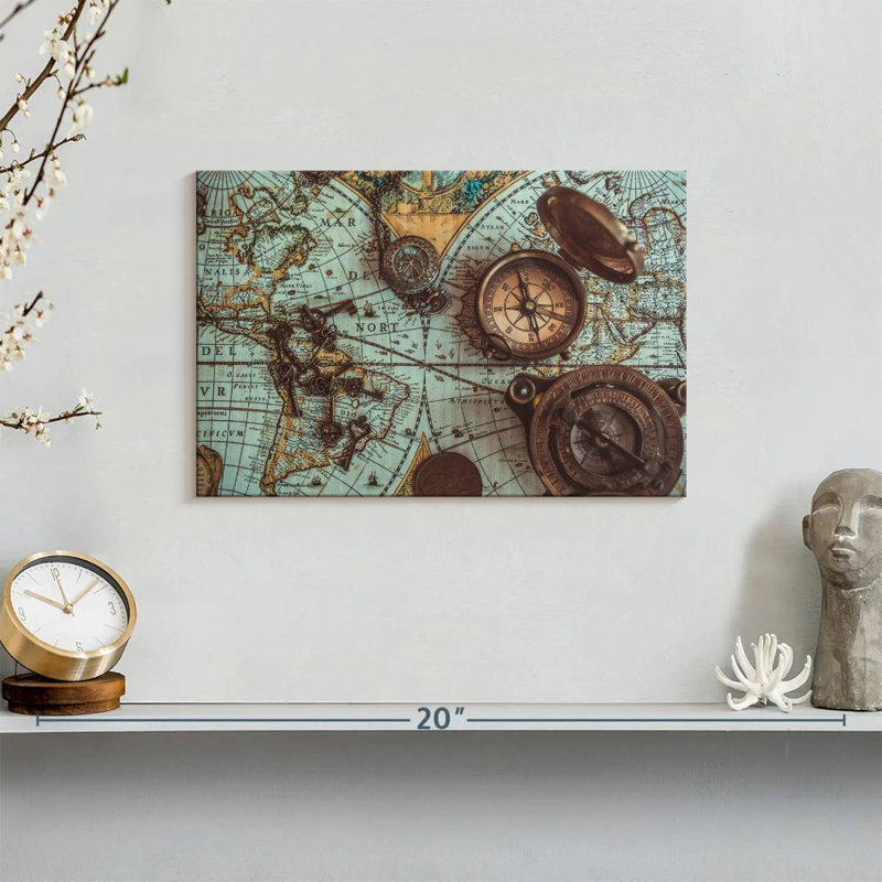 Carte de pirate antique sur toile, H 8 po x l 12 po x P 1 po