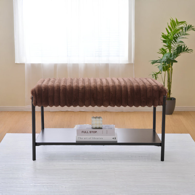 Banc de rangement rembourré avec tablette amovible, Brun