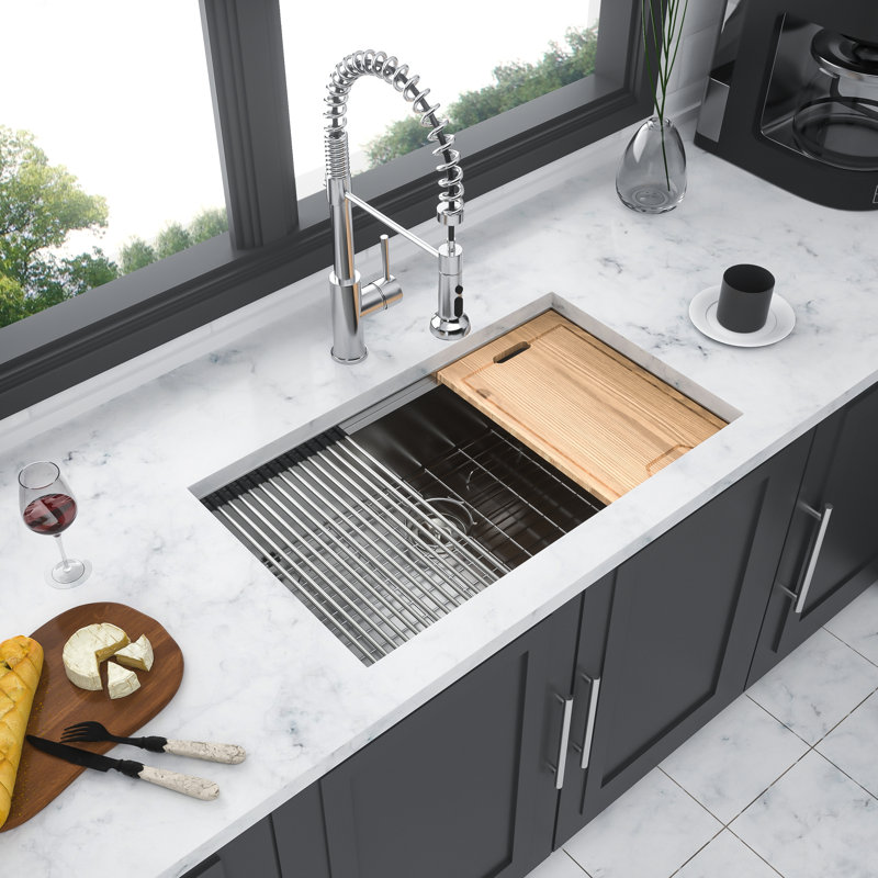 18 Gauge Stainless Steel 33*19*9 Inch Undermount Kitchen Sink, Workstation With Front - Back Ledges For Mode Switching, X Shaped Water Flow Easy Drainage, Thick Coating To Moist, 3Mm Rubber Pad,