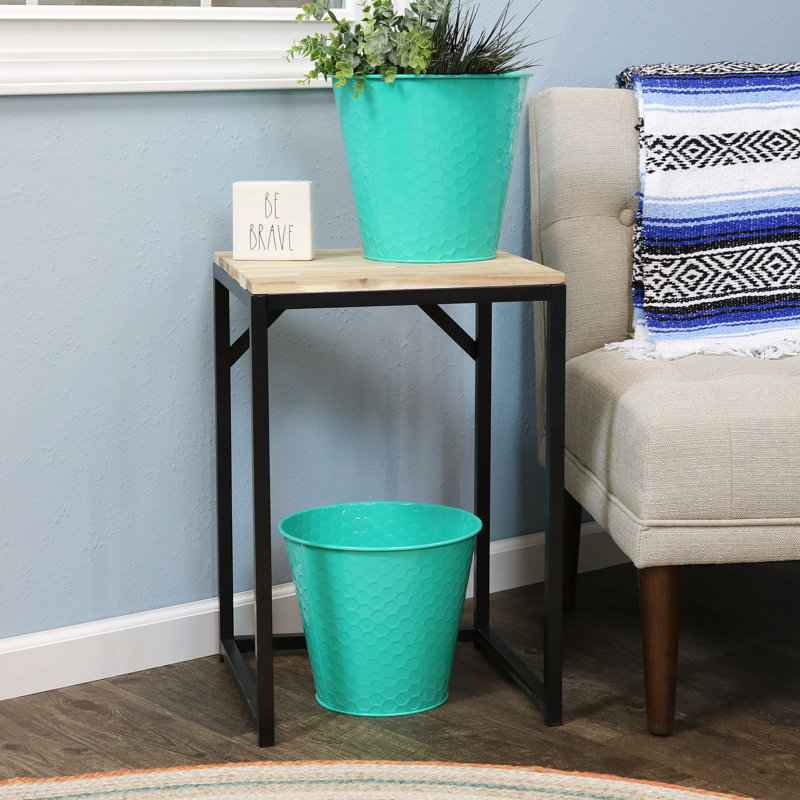 Mittler 4.1-Gallon Round Galvanized Steel Buckets w/ Hexagon Pattern - Teal, Teal