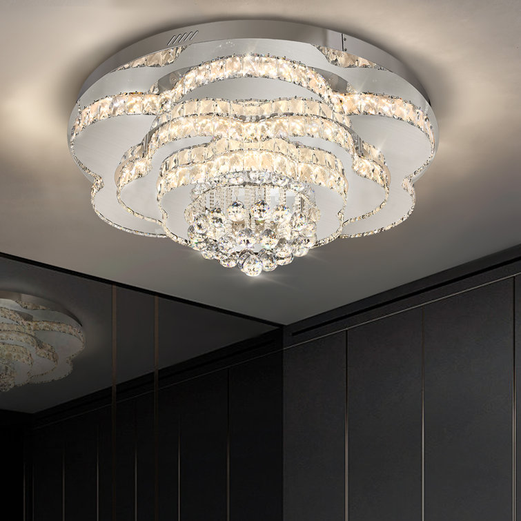 Jayden-Mark Elegant LED Crystal Tiered Ceiling Light, 24" Flush Mount Chandelier Light with Remote Control