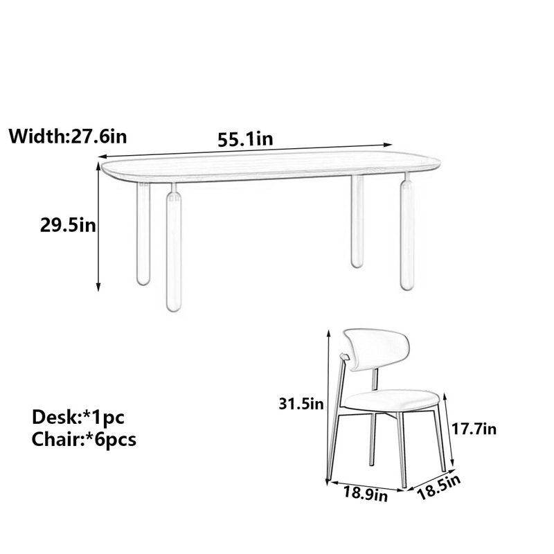 Table de salle à manger Southwell, 7 pièces : table, 6 chaises, H 29,5 po x l 55,1 po x P 27,6 po