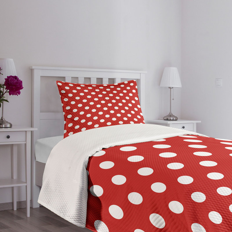 Vermilion Polka Dot Twin Bedspread Set with Sham