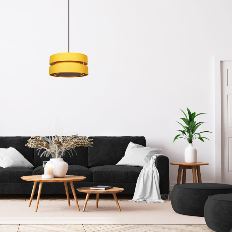 Contemporary Quality Linen Fabric Triple Tier Ceiling Pendant Light Shade, Ochre, 13cm H x 26cm W x 26cm D