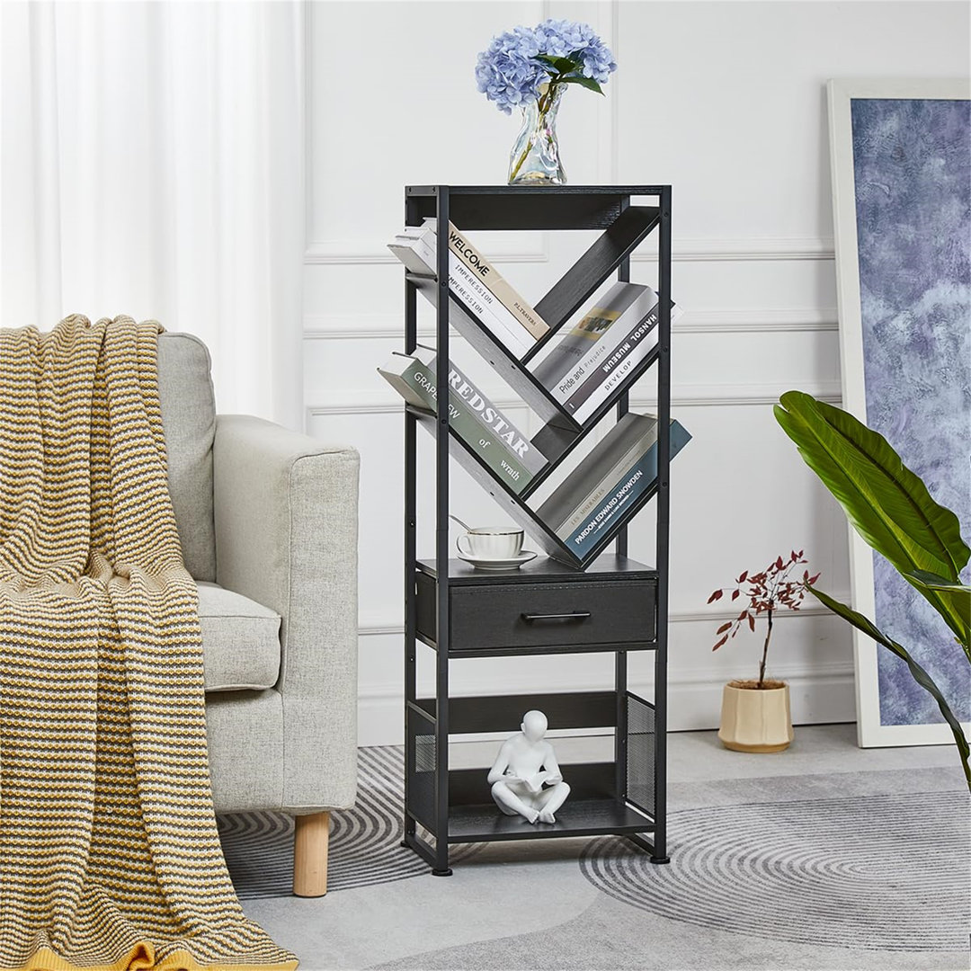 Tree Bookshelf With Side Table, Tall Bookcase With Storage Cabinet, Floor Standing Modern Narrow Bookshelves Organizer For Bedroom/Living Room/Home Of
