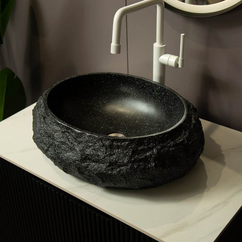 Lavabo de salle de bain 18 po, vasque irrégulière ovale en résine avec motif de pierre, lavabo de style artistique, sans robinet