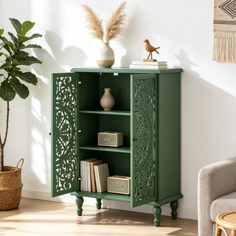 Armoire de rangement haute avec étagères, meuble d'appoint élégant à 2 portes et buffet multifonctionnel, Vert