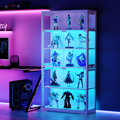Display Cabinet With Glass Doors, 70.8" Tall Glass Display Case With LED Lights, 5-Tier Curio Cabinet For Collectibles Bedroom Living Room Office