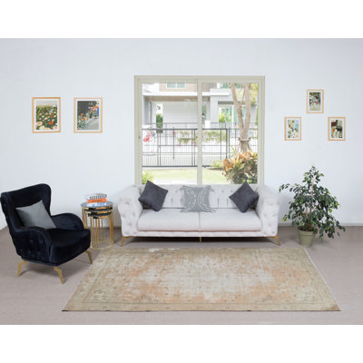 Tapis décoratif noué à la main Oushak turc, tapis Shabby Elegance rétro