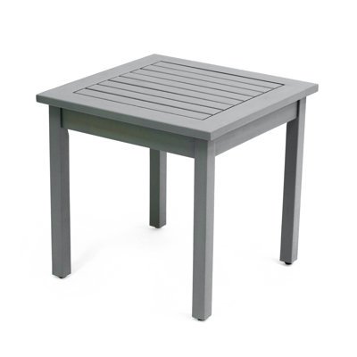 Archer 18" Modern Square Acacia Wood Outdoor Side Table, Glossy Gray Slatted Patio Accent End Table for Porch & Poolside