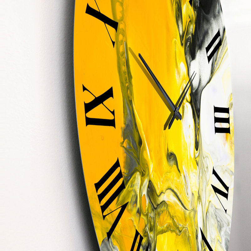 Jaune, jaune, noir et blanc liquide Art Ix - horloge murale moderne, Petit