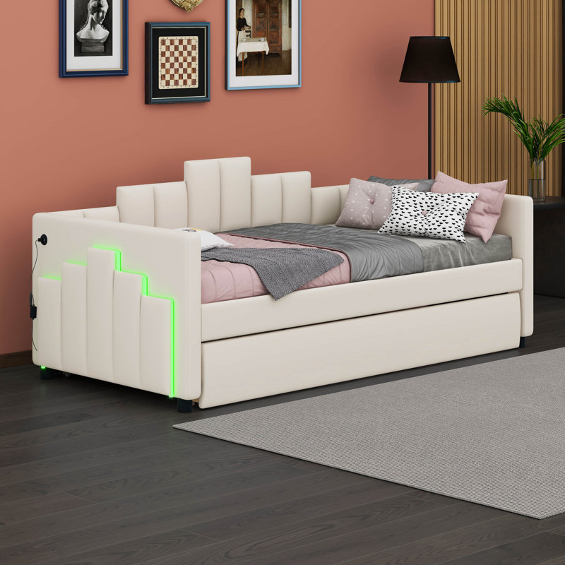 Lit de jour simple avec couchette Jevonda, Beige