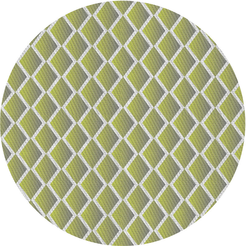 Tapis vert/blanc à motifs, Rond 4 pi