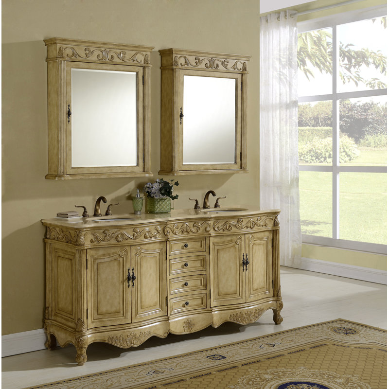 Ensemble de meuble-lavabo double de 72 po Aurillac, Teck, Crème