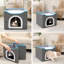 Maison de chat pliable en forme de cube avec patin à griffes en sisal et balle de jeu suspendue, lit pour chat intérieur à deux niveaux avec coussin lavable en laine d'agneau, peut supporter jusqu'à 30 lb, plusieurs tailles et couleurs en option-130829255