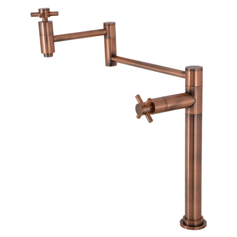Kingston Brass Two-Handle 1-Hole Deck Mount Pot Filler Faucet, Cross Handle, Antique Copper