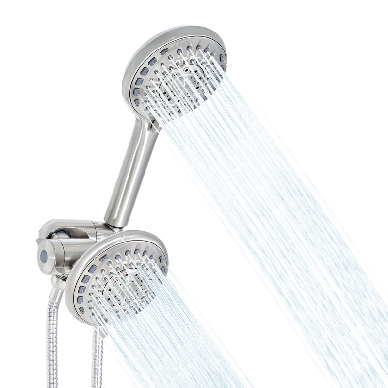 Pomme de douche à jet de pluie 2 en 1 avec jet manuel Akicon, pomme de douche double haute pression à 6 réglages pour salle de bain, débit de 2,5 gallons par minute, système de pomme de douche à angle réglable, buses anti-colmatage