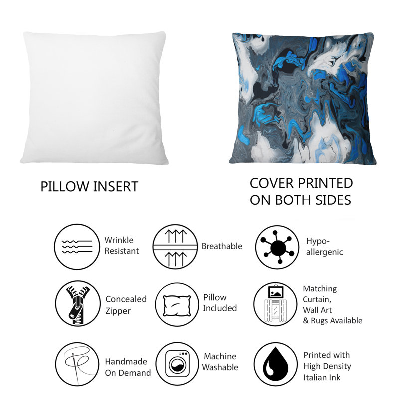 Coussin 12 "x 20" à imprimé de vagues bleues sur fond blanc et noir