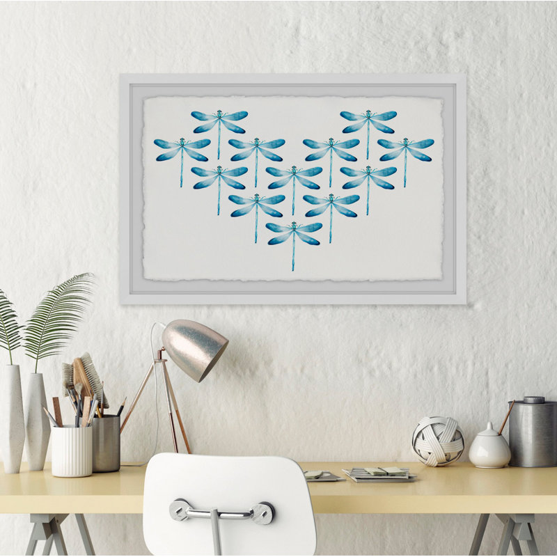 «Blue Dragonfly Dance», reproduction d'art encadrée, H 12 po x l 18 po