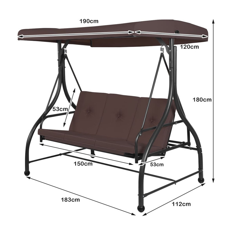 3 Person Porch Swing with Canopy, Brown
