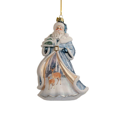 Kurt Adler 7-inch Bellissimo Glass Santa With Tree And Scene Ornament In Blue