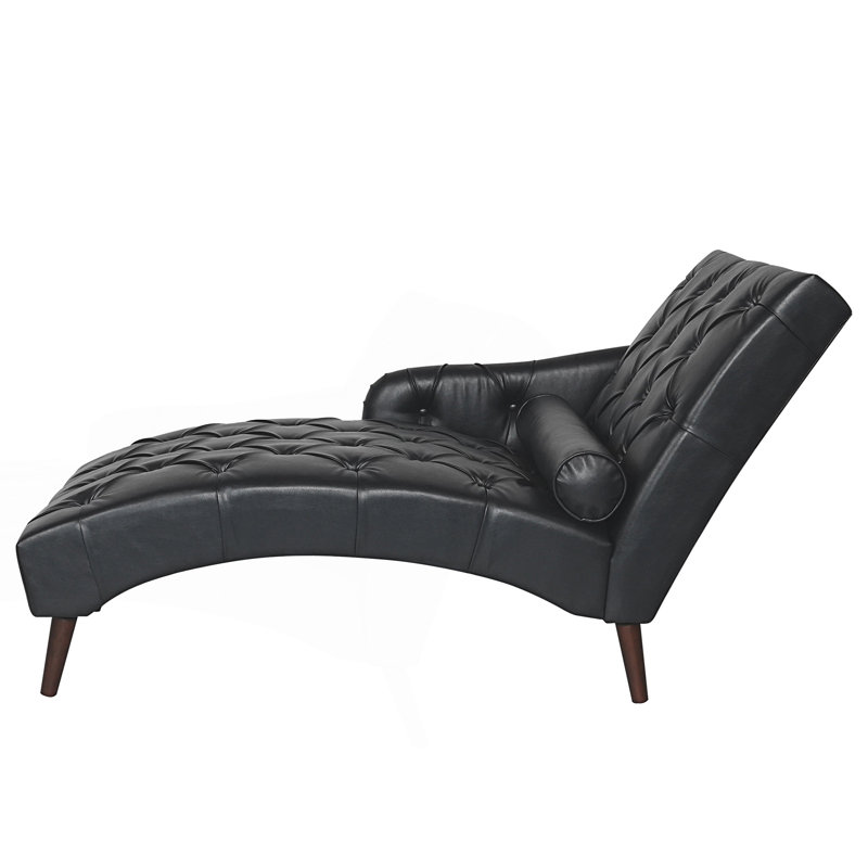 Chaise longue, fauteuil d'intérieur avec coussin, fauteuil de détente souple avec dossier capitonné, Noir