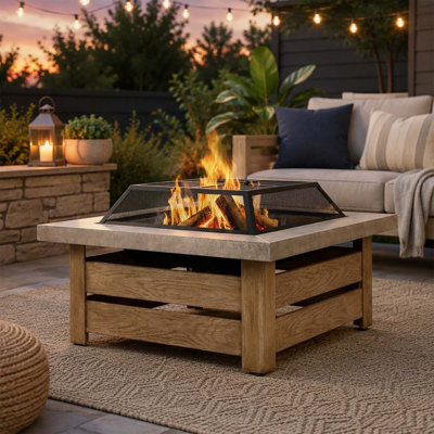 34-inch Iron Fire Pit Table with Wood-burning Stove for Outdoor Gatherings and Warmth