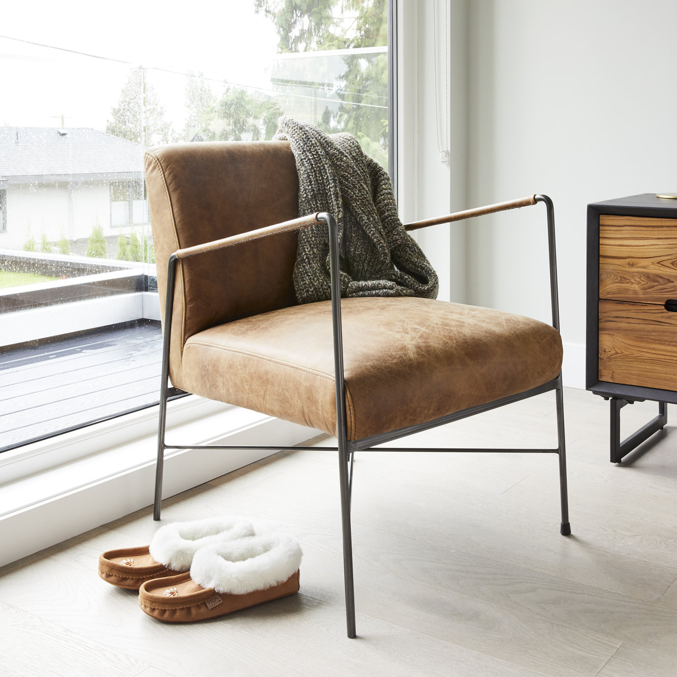 Derry Genuine Leather Armchair, Cappuccino Genuine Leather